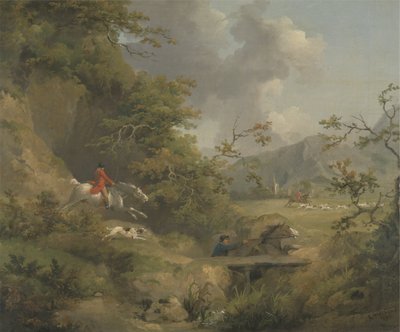Foxhunting in Hilly Country (olja på duk) av George Morland