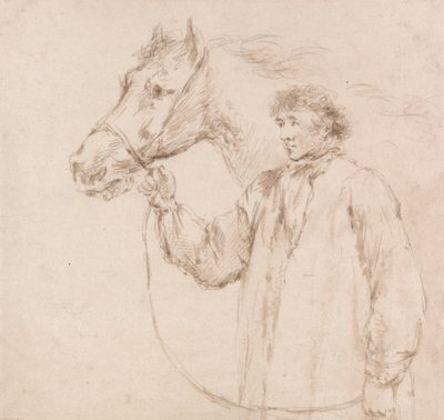 Man håller hästen vid tränsen av George Morland