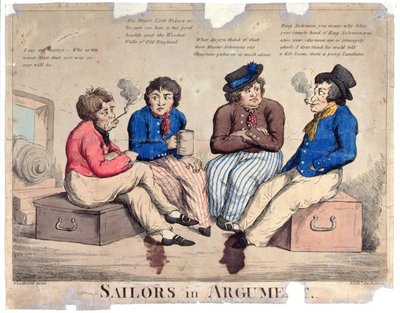 Sailors in Argument, graverad av Roberts (färgad etsning) av George Moutard Woodward