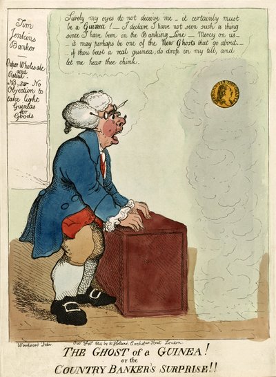 The Ghost of a Guinea! eller Country Bankers överraskning!, pub. 1804 (handfärgad gravyr) av George Moutard Woodward