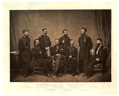 Sherman och hans generaler [Blair tillagd från ett annat negativ före tryckning], 1865 (sepiafoto) av George N. Barnard