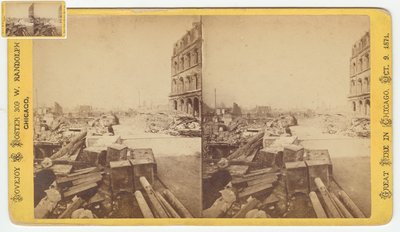 Stereograf av kassaskåp tagna från ruiner på Dearborn Street efter Chicago-branden 1871, 1871 (bw-foto på kortfäste) av George N. Barnard