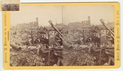 Stereograf av ruinerna av Mammoth Store of Field & Leiter efter Chicago-branden 1871, 1871 (bw-foto på kortfäste) av George N. Barnard
