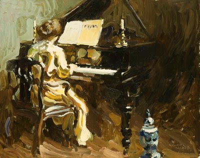 Kvinna vid pianot (olja på duk) av George Oberteuffer