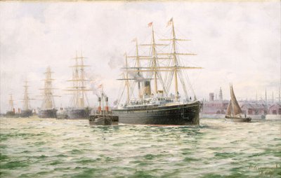 White Star Lines ångfartyg "Adriatic" lämnar Liverpool, slutet av 1800-talet (oljemålning) av George Parker Greenwood