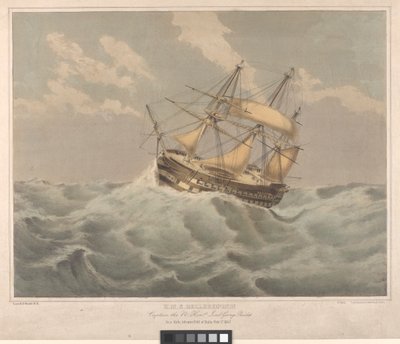 HMS "Bellerophon" (1824), 50 sjömil ostsydost om Malta av George Pechell (after) Mends