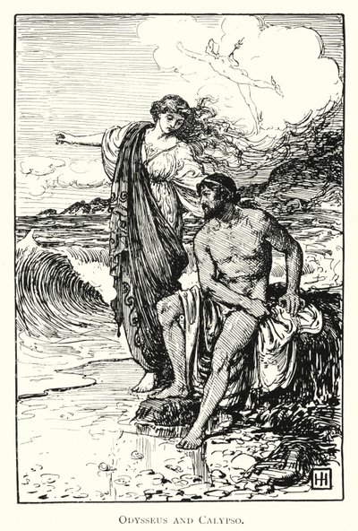 Odyssey: Odysseus och Calypso (gravyr) av George Percy Jacomb Hood