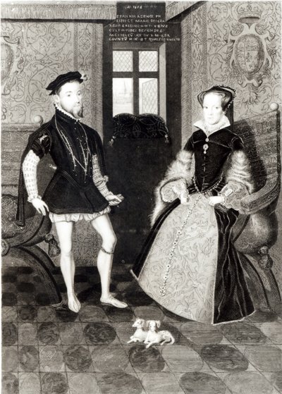 Porträtt av Filip II av Spanien (1527-98) och drottning Mary I (1516-58) graverade av Joseph Brown, 1812 av George Perfect Harding