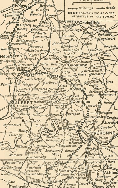 Karta för att illustrera slaget vid Somme, 1919. av George Philip and Son Ltd