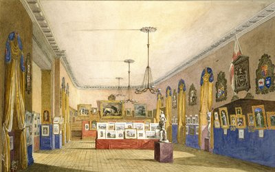 An Exhibition at the Old Town Hall, Oxford, 1854 (akvarell och karosseri över blyerts på styvt papper, på originalmontering) av George Pyne