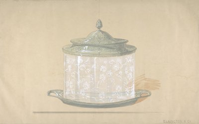 Design för en glaslåda med silverbotten och lock, 1820-65. av George Richards Elkington