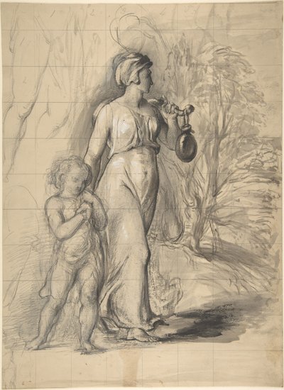 Hagar och Ismael i vildmarken (framsida); två porträttstudier av konstnärens hustru och en studie av ett ben och en torso (baksida) av George Richmond