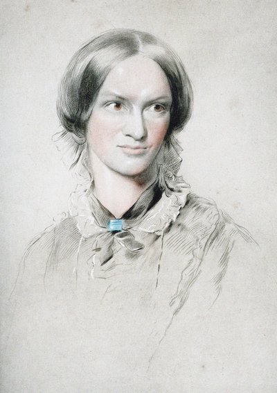 Porträtt av författaren Charlotte Brontë 1816-1855, ca. 1850. av George Richmond