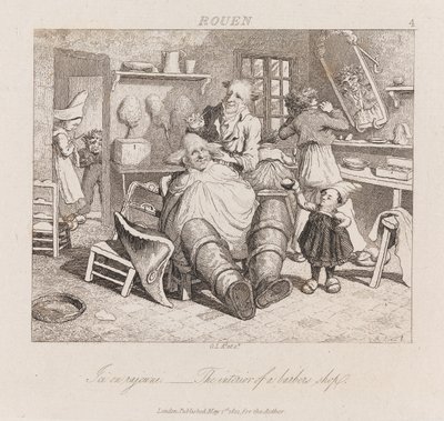 Frisörsalong, Rouen, ca 1821 (etsning) av George Robert Lewis