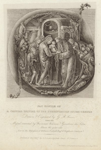 Faksimil av huvudstadens initial för presentationen i templet av George Robert Lewis