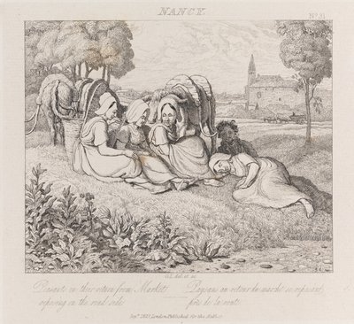 Bönder som återvänder från marknaden, Nancy, c.1821 (etsning) av George Robert Lewis