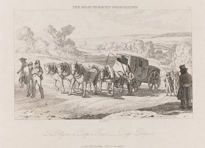 Vägen till Rouen från Dieppe, Diligence, ca. 1821 (etsning) av George Robert Lewis