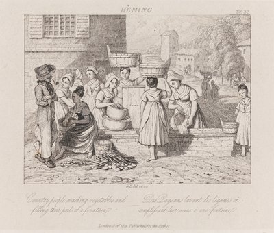 Tvätta grönsaker, Heming, ca 1821 (etsning) av George Robert Lewis