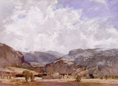 Conwy Valley - Midday (kroppsfärg på papper) av George Robert Rushton