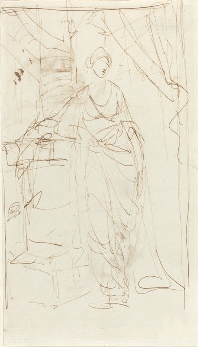 En elegant dam i klassisk klänning [recto] av George Romney