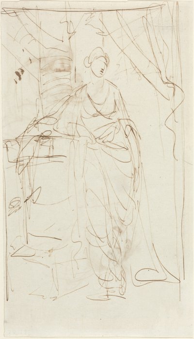 En elegant dam i klassisk klädsel [framsidan] av George Romney