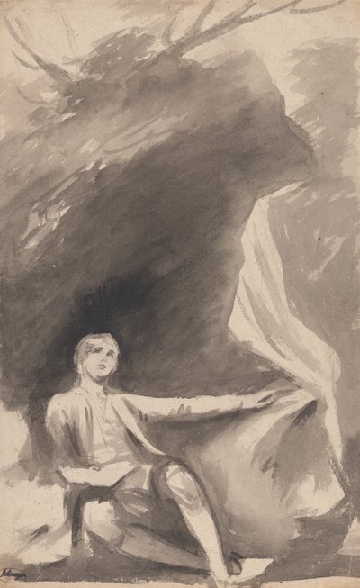 Pojke sittande under en klippa av George Romney