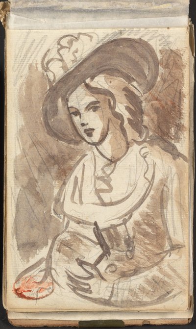 Halvfigurporträtt av en dam med hatt av George Romney