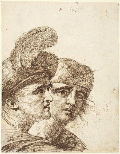 Två mäns huvuden  (baksida: Studie till ”Susannas anklagelse”) av George Romney