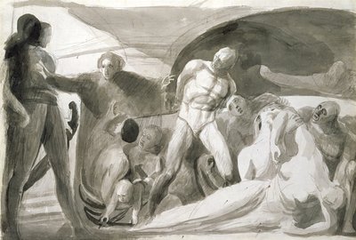 Howard besöker en Lazaretto (penna och bläck och tvätt på papper) av George Romney