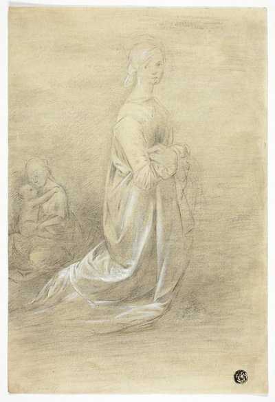 Knäböjande kvinna, sittande mor och barn av George Romney