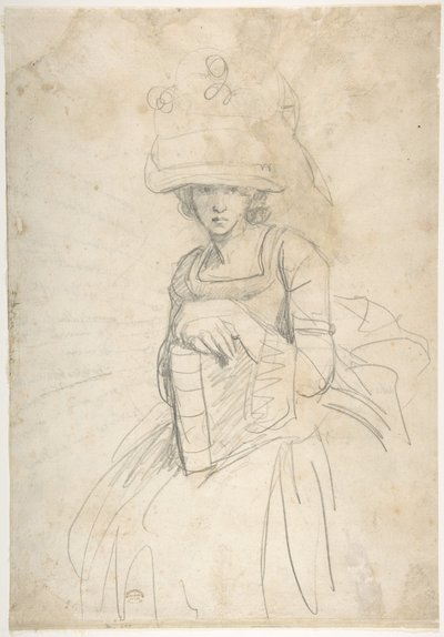 Kvinna som håller en bok (framsidan); Schema för färgplacering på en palett (baksidan) av George Romney