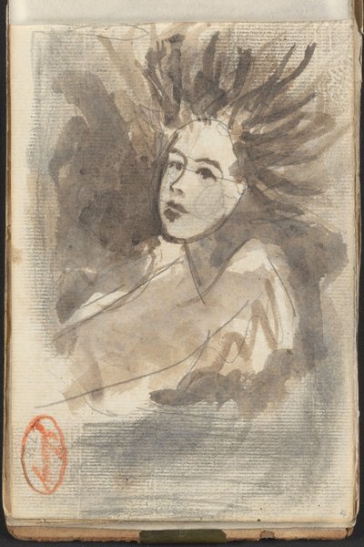 Kvinna med fladdrande hår av George Romney