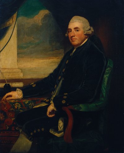 Porträtt av den förste earlen av Farnham, sittande, tre fjärdedels längd, vid ett öppet fönster av George Romney