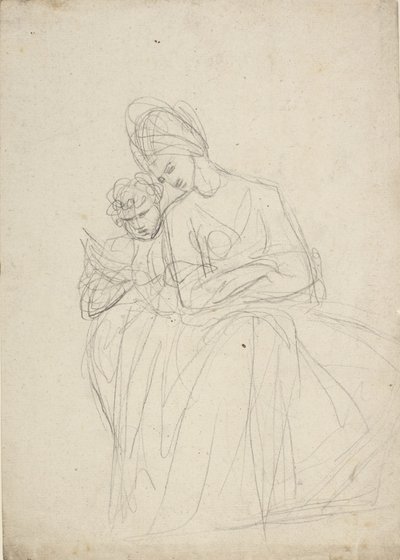Porträttskiss av en sittande kvinna med barn av George Romney