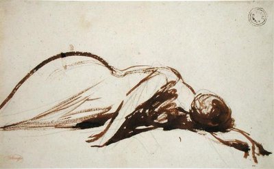 Utdragen kvinna (borste och brunt bläck över grafit på lagt papper) av George Romney