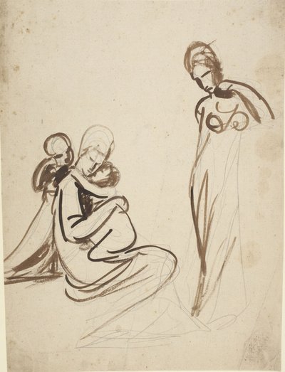 En sittande kvinna med två barn och en stående kvinna av George Romney