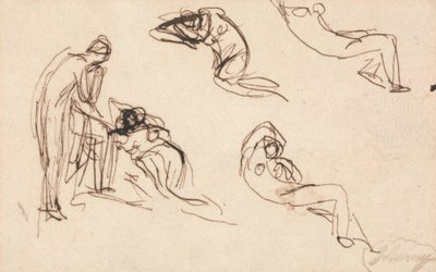 En stående figur och fyra liggande figurer av George Romney