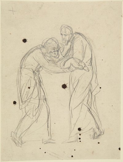 Stående manliga och kvinnliga figurer som håller ett spädbarn av George Romney