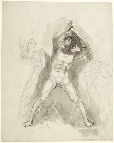 Stående manlig nakenfigur med sköld av George Romney