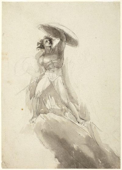 Storväxt manlig nakenfigur med sköld: studie till ”De fallna änglarna” av George Romney