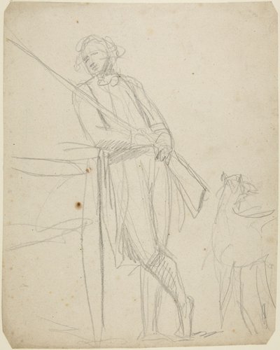 Studie till ett helfigursporträtt av en man som håller i en pistol av George Romney