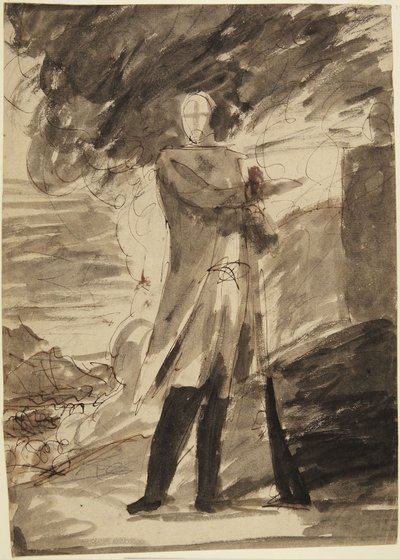 Studie till ett helfigurporträtt av en man som håller i en pistol av George Romney