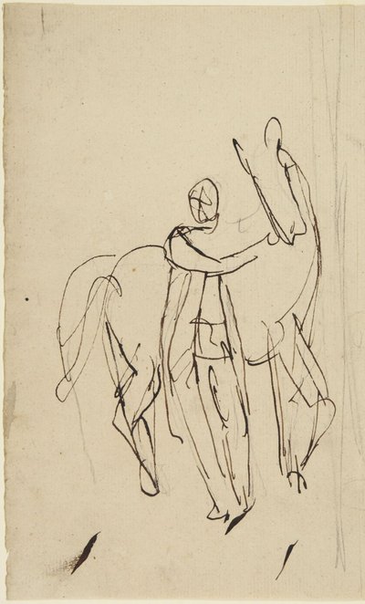 Studie till ett porträtt av en man som står bredvid en häst av George Romney