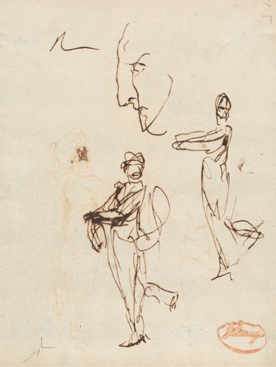 Studie av två figurer och ett ansikte av George Romney