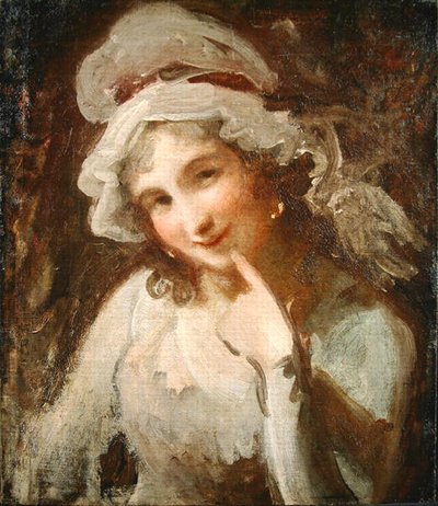 Studie av en leende ung kvinna (olja på duk) av George Romney