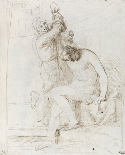 The Bath of Bathsheba (penna och brunt bläck på lagt papper) av George Romney