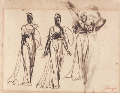 Tre studier av en stående kvinna, möjligen Lady MacBeth av George Romney
