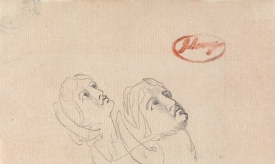 Två huvuden som tittar upp av George Romney
