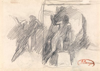 Två skisser av en halvknästående figur av George Romney