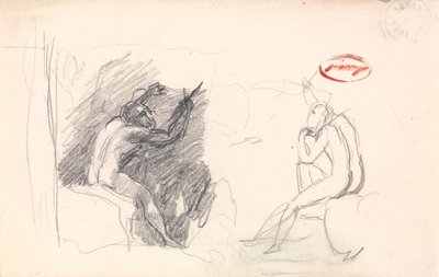 Två skisser av en sittande manlig nakenmodell, bakifrån av George Romney